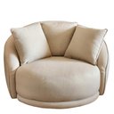 Ver imagem 7 de Poltrona Giratória Ayla, com Almofadas, Redonda, Estilo Organico em Linho - Larbelle