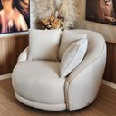 Ver imagem 5 de Poltrona Giratória Ayla, com Almofadas, Redonda, Estilo Organico em Linho - Larbelle