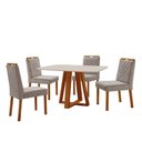 Ver imagem 1 de Conjunto Sala de Jantar Mesa Floripa 120x80cm Off White com 4 Cadeiras Dallas Veludo Cinza