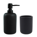 Ver imagem 1 de Kit Lavabo - Porta Sabonete Líquido 17 cm e Porta Copo Escova 10 cm de Cimento Preto Fosco