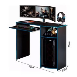 Mesa para Pc Escrivaninha Home Office Gamer Azul - 3