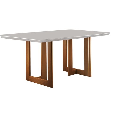 Mesa de Jantar 180x90cm Tampo Madeira/Vidro Vitoria Marrom/Imbuia/Laca Offwhite