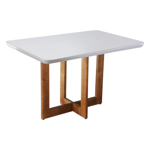 Mesa de Jantar 120x80cm Tampo Madeira/Vidro Vitoria Marrom/Imbuia/Laca Offwhite