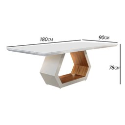Mesa de Jantar 180x90cm Tampo Madeira/Vidro Sarah Marrom/Laca Off White/Cinamomo Imbuia - 2