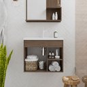 Ver imagem 2 de \Conjunto Gabinete Banheiro Completo Suspensa Nicho Balcão Kit Aéreo 1 Porta Clássica