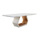Ver imagem 1 de Mesa de Jantar 220x110cm Tampo Madeira/Vidro Sarah Marrom/Laca Off White/Cinamomo Imbuia