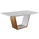 Ver imagem 1 de Mesa de Jantar 180x90cm Tampo Madeira/Vidro Medelim Marrom/Cinamomo Imbuia/Laca Offwhite