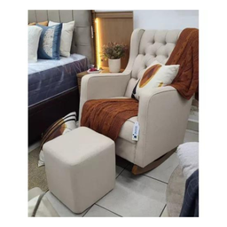 Poltrona Amamentação Balanço com Puff Versão Premium Itália Tecido Veludo Bege - 2