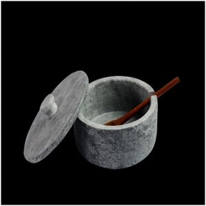 Açucareiro Farinheira Gourmet Pedra Sabão com Colher G 12cm