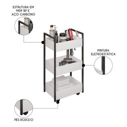 Carrinho Auxiliar para Salão de Beleza Industrial Liss M24 Branco/preto - Mpozenato - 3