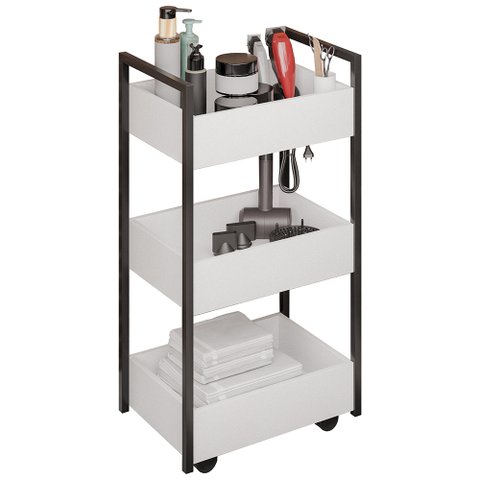Carrinho Auxiliar para Salão de Beleza Industrial Liss M24 Branco/preto - Mpozenato