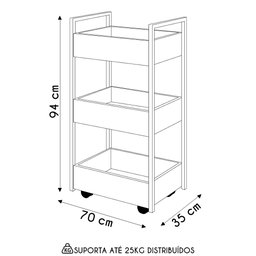 Carrinho Auxiliar para Salão de Beleza Industrial Liss M24 Branco/preto - Mpozenato - 4