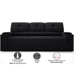 Sofá com Porta Copos Retrátil e Reclinável Tom 2,05m Velosuede - Netsofas - Preto - 4
