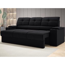Sofá com Porta Copos Retrátil e Reclinável Tom 2,05m Velosuede - Netsofas - Preto - 1
