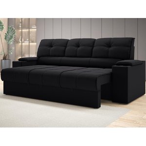 Sofá com Porta Copos Retrátil e Reclinável Tom 2,05m Velosuede - Netsofas - Preto