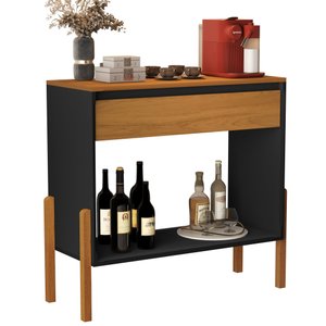 Aparador Luxo 1 Gaveta Buffet 100% Mdf Base de Madeira 90 Cm:preto/nature
