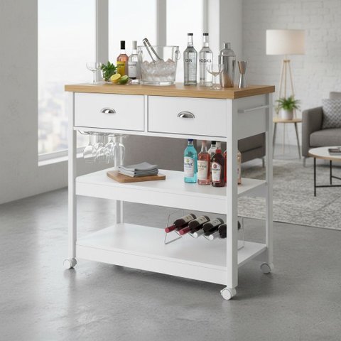 Carrinho Bar para Drinks com 2 Gavetas e Rodízios 85cm Móvel na Caixa