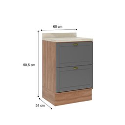 Balcão Bella 2 Gavetas Nog/cinza 60cm Carraro - 2