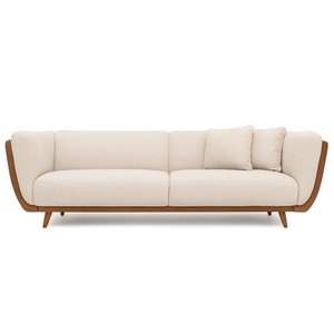 Sofá 3 Lugares 180cm Salezi com Duas Almofadas Courino Caramelo | Bouclé Suave Off White - Sallar Ho