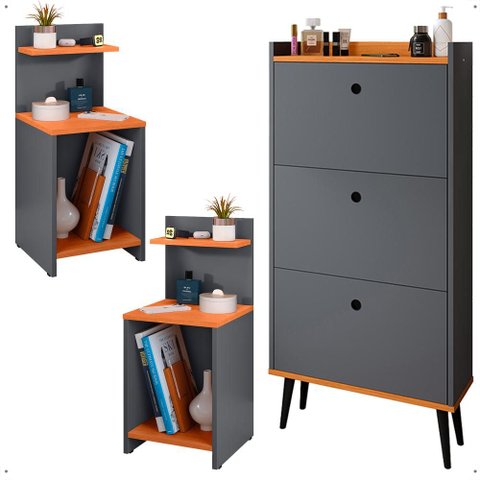 Kit Quarto 2 Mesas Cabeceira Nicho Prateleira Sapateira Vertical Organizadora 18 Pares Calçados-rpm