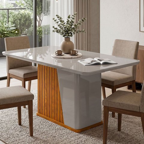 Mesa de Jantar Harmonia 4 Lugares Naturalle e Off White para Sala de Jantar Moderna