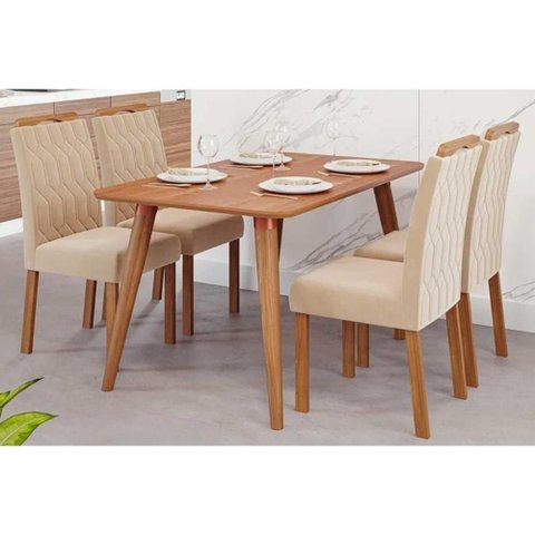 Conjunto: Mesa de Cozinha Adele Tampo Madeirado 130x80cm e 4 Cadeiras Paola Carvalho/cinamomo -
