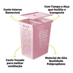 Cesto De Roupa Multiuso 55L Rosa - 2