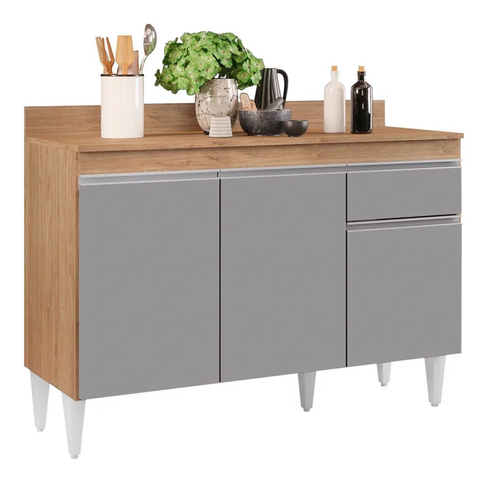 Balcão de Cozinha Lavanderia com Tampo 01 Gaveta Vick Castanho e Cinza 120 cm - D'Rossi DRossi