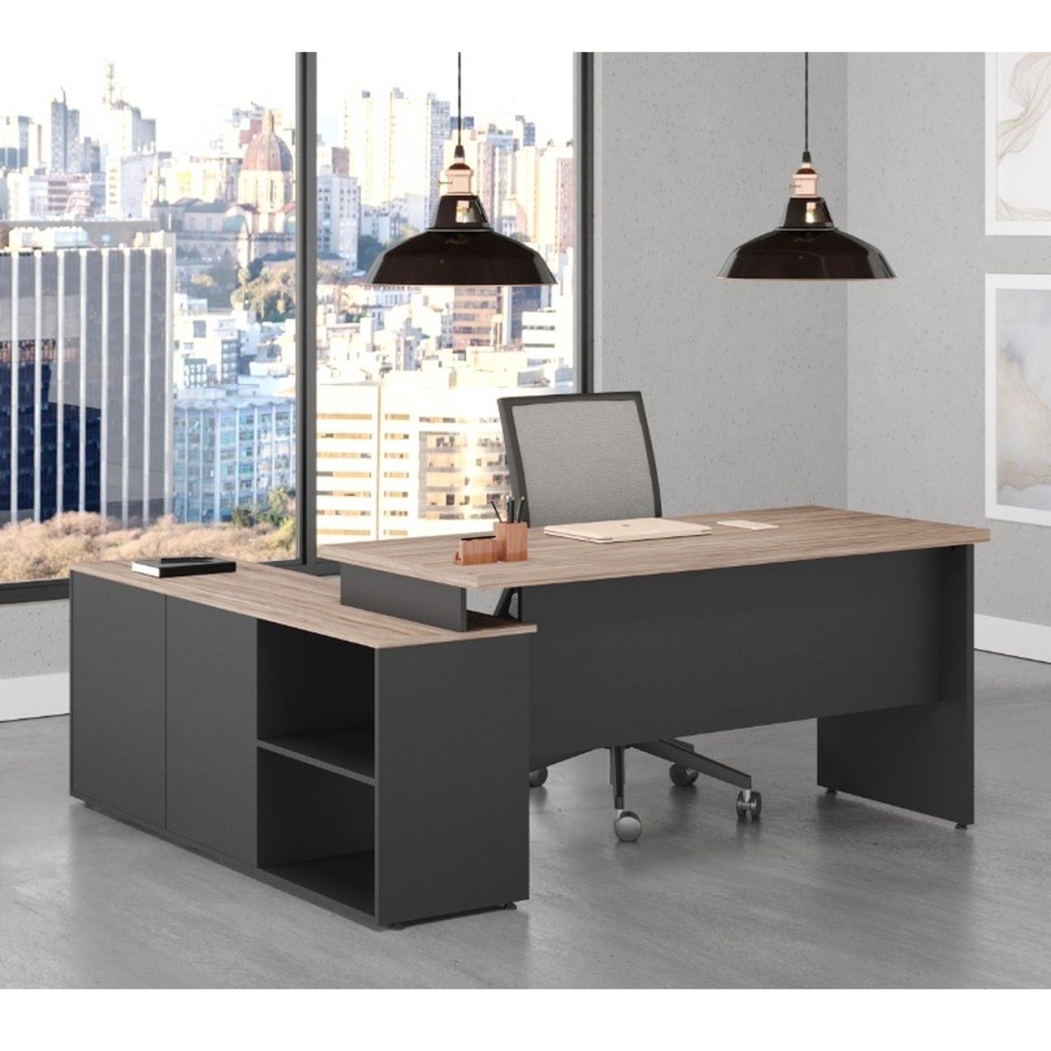 Mesa para Escritório Diretor em L 170x150cm com Armário 1 Porta 1 Gaveta e 1 Pasta Suspensa Espresso Móveis - 1