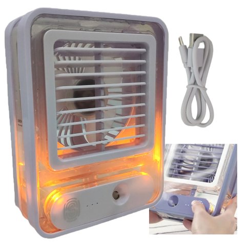 Ventilador Umidificador Agua De Mesa Touch LED Usb Portatil 3 Velocidades Verao Calor Estudos Trabal