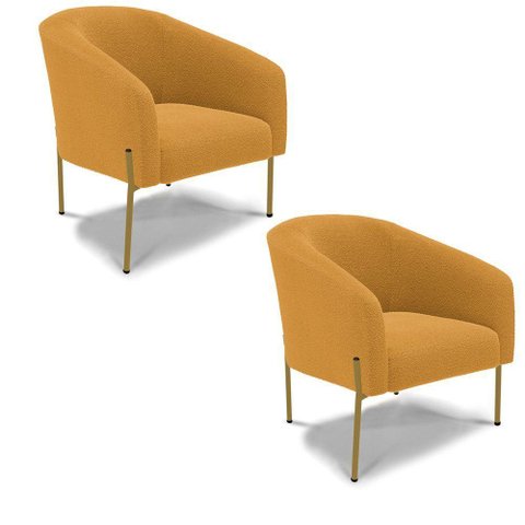 Cadeira Sala de Jantar Pé Ferro Dourado Kit 2 Stella Bouclê D03 - D'Rossi Cor Mostarda