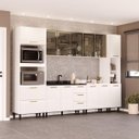 Ver imagem 1 de Cozinha Amara 310cm Armários Aéreos Porta Vidro Torre Quente Paneleiro Balcões Branco 250777