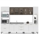 Ver imagem 2 de Cozinha Amara 310cm Armários Aéreos Porta Vidro Torre Quente Paneleiro Balcões Branco 250777