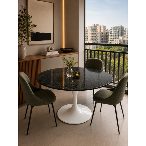 Mesa de Jantar Saarinen Branco - Redonda 130cm - Mármore São Gabriel
