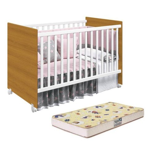 Berço Mel Branco/savana com Colchão D18 - Reller Móveis Branco/savana