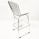 Ver imagem 3 de Kit 3 Banquetas BERTÓIA cromada assento branco altura 60cm - Poltronas do Sul
