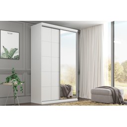 Guarda Roupa Athenas 1500 2Portas Deslizantes Com Espelho -100% MDF RA151 -0 Branco Mambel Móveis - 1