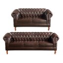 Ver imagem 1 de Conjunto Sofá Dom Pedro 2 e 3 Lugares Chesterfield Capitonê - Café