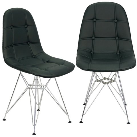 Kit 2 Cadeiras Charles Eames Botonê Eiffel Base Metal Cromado - Preto