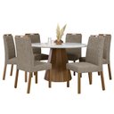 Ver imagem 1 de Mesa de Jantar Isis 135x135 Cm com Vidro Ype Off White e 6 Cadeiras Mariana Camurça Marrom – New Cev