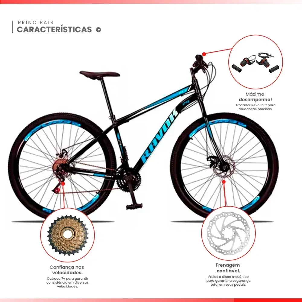 Bicicleta Aro 29 Bike Aço 21 Marchas Velocidades Freio a Disco:azul - 2