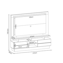 Estante Home Theater 2,10m Palazzo com Led Para TV 70 Cor Nature e Preto HB Móveis - 6 Estante Home Theater 2,10m Palazzo com Led Para TV 70 Cor Nature e Preto HB Móveis - 6