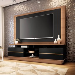 Estante Home Theater 2,10m Palazzo com Led Para TV 70 Cor Nature e Preto HB Móveis - 1 Estante Home Theater 2,10m Palazzo com Led Para TV 70 Cor Nature e Preto HB Móveis - 1