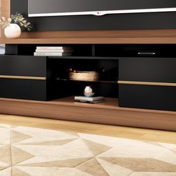 Estante Home Theater 2,10m Palazzo com Led Para TV 70 Cor Nature e Preto HB Móveis - 4 Estante Home Theater 2,10m Palazzo com Led Para TV 70 Cor Nature e Preto HB Móveis - 4