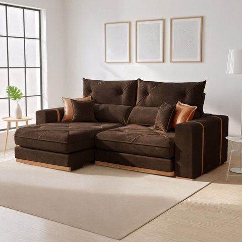 Sofá Retrátil e Reclinável 4 Lugares Veludo Molas Ensacadas Pillow Top Columbia 250cm Marrom