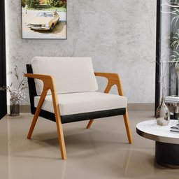 Poltrona Decorativa Para Sala De Estar Pietra L02 Couríssimo Preto Linho Cru - Lyam Decor - 2