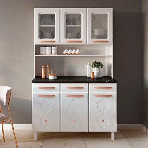 Armário de Cozinha Compacta 120cm Portas de Vidro Mirage New Telasul