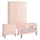 Ver imagem 1 de Quarto de Bebê Theo 3 Portas Cômoda Gaveteiro Rosa com Pés Amadeirados – Reller