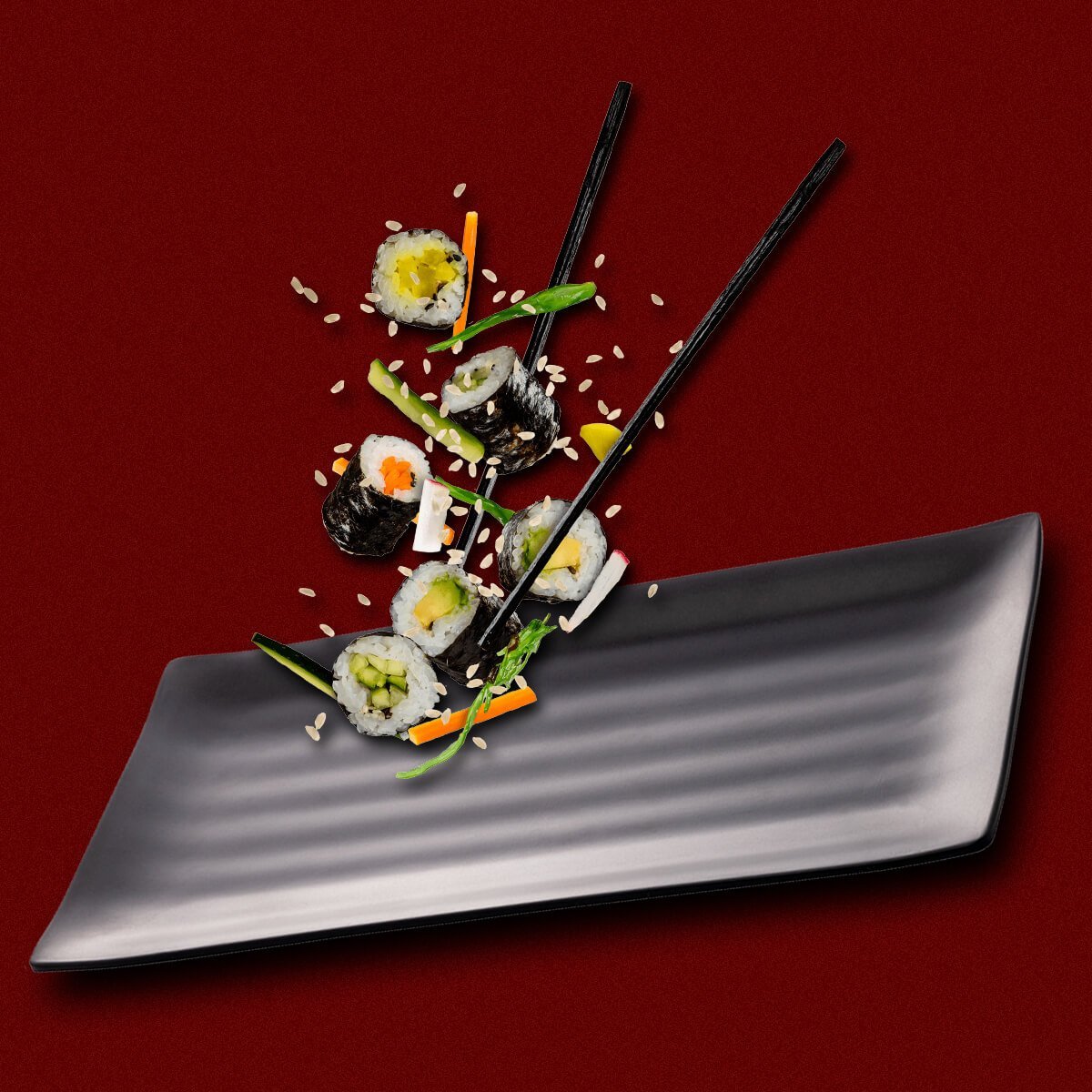 Kit 12 Travessas Pratos Sushi Comida Japonesa Melamina Preto 30x15cm Lyor Tóquio - 5