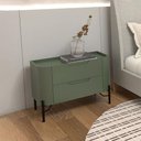 Ver imagem 1 de Mesa de Cabeceira Bend 2 Gavetas MDF Musgo com Preto Pés em Metal Casa Lar Shop